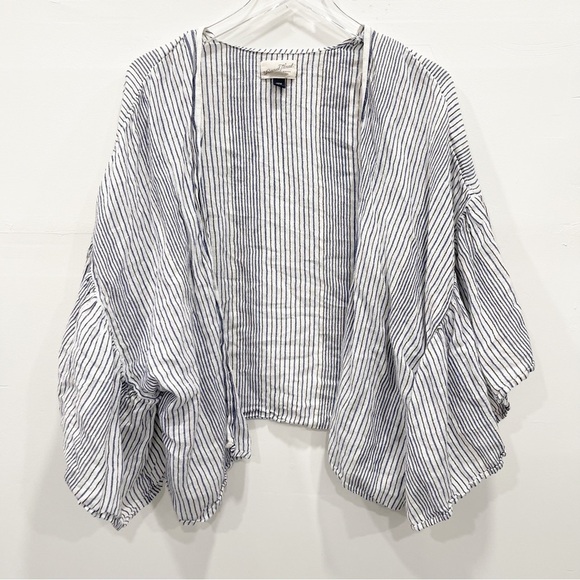 Universal Thread Striped Ruffle Sleeve Kimono Open Front OSFM Cotton Linen - Picture 2 of 8